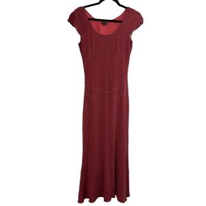 MARIA BIANCA NERO Burgundy Contrast Stitching Cap Sleeve Midi Dress - Sz Medium